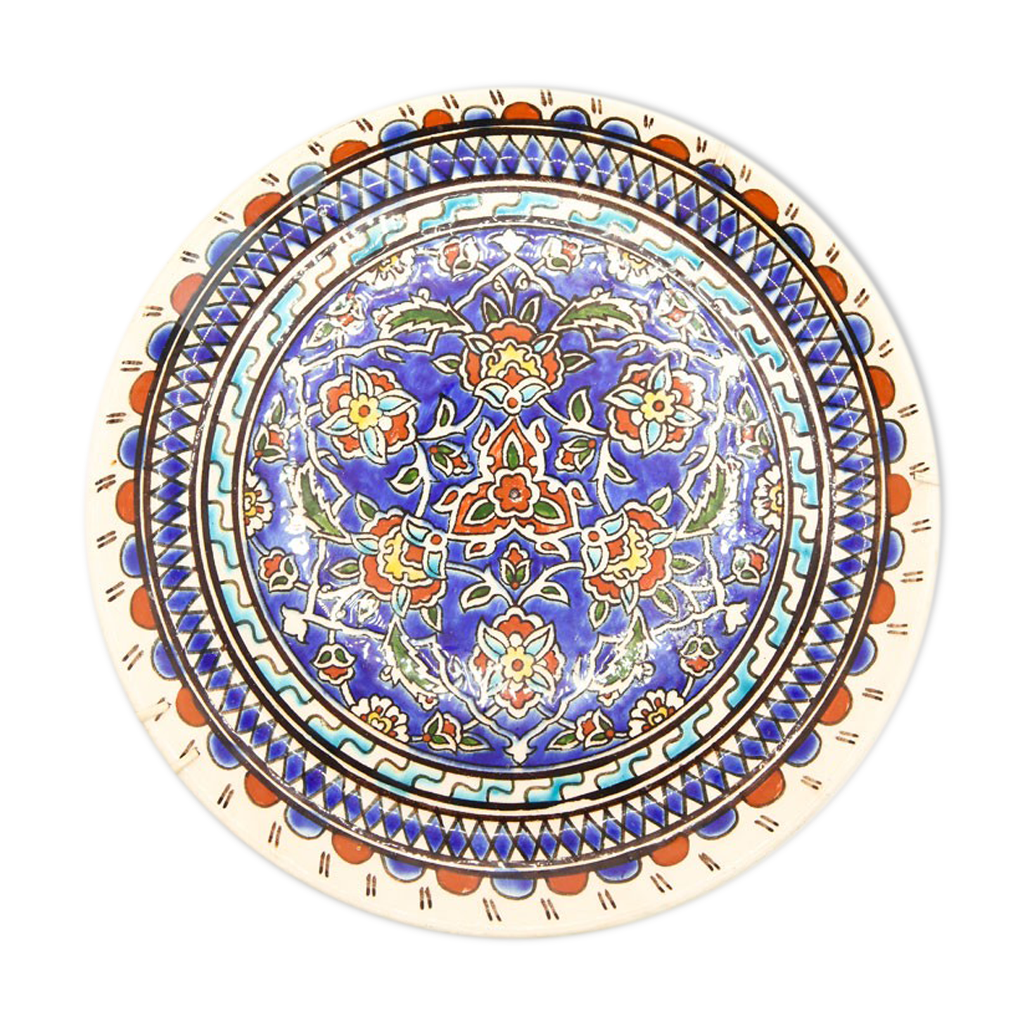 Turkish plate of Kutahya with floral and ethnic motifs