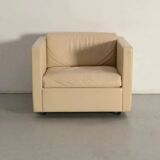 Charles Pfister for Knoll mid-century white leather sofa and 4 x cube club chairs