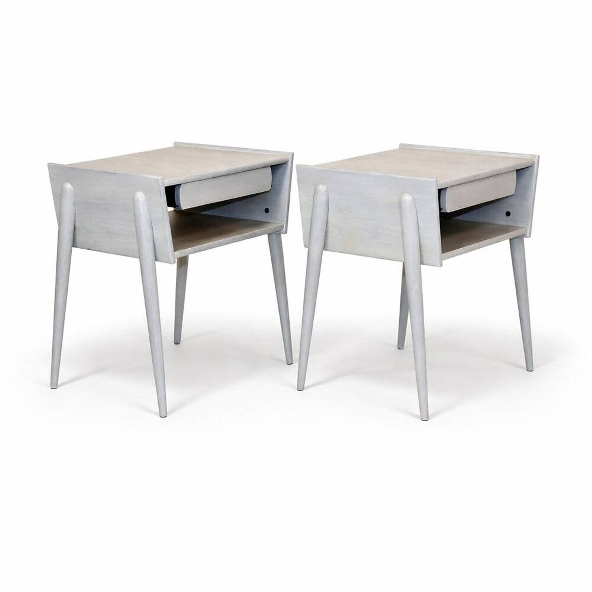 Set of 2 oak bedside tables, suede, 1960.
