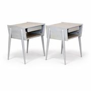 Set of 2 oak bedside tables, suede, 1960.