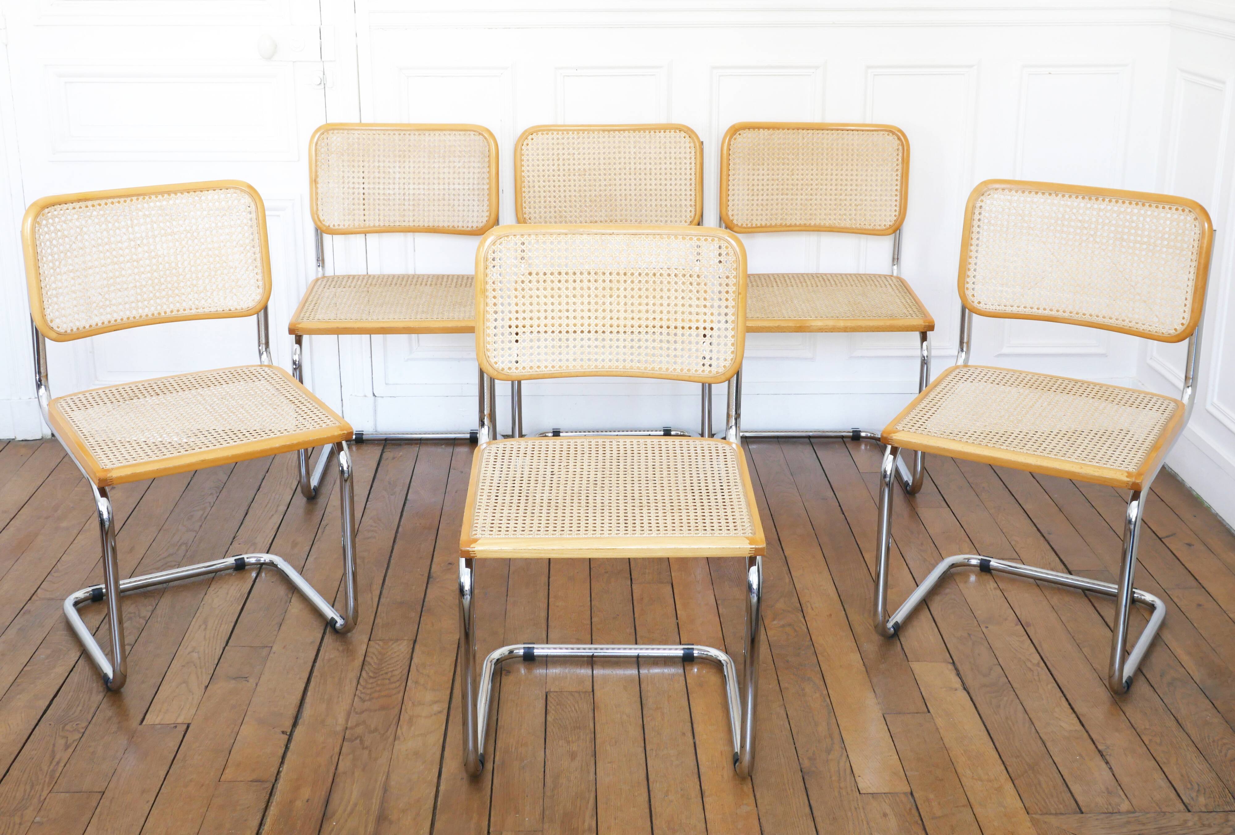 6 Cesca B32 Breuer Chairs Made in Italy - Canework of the seats redone
