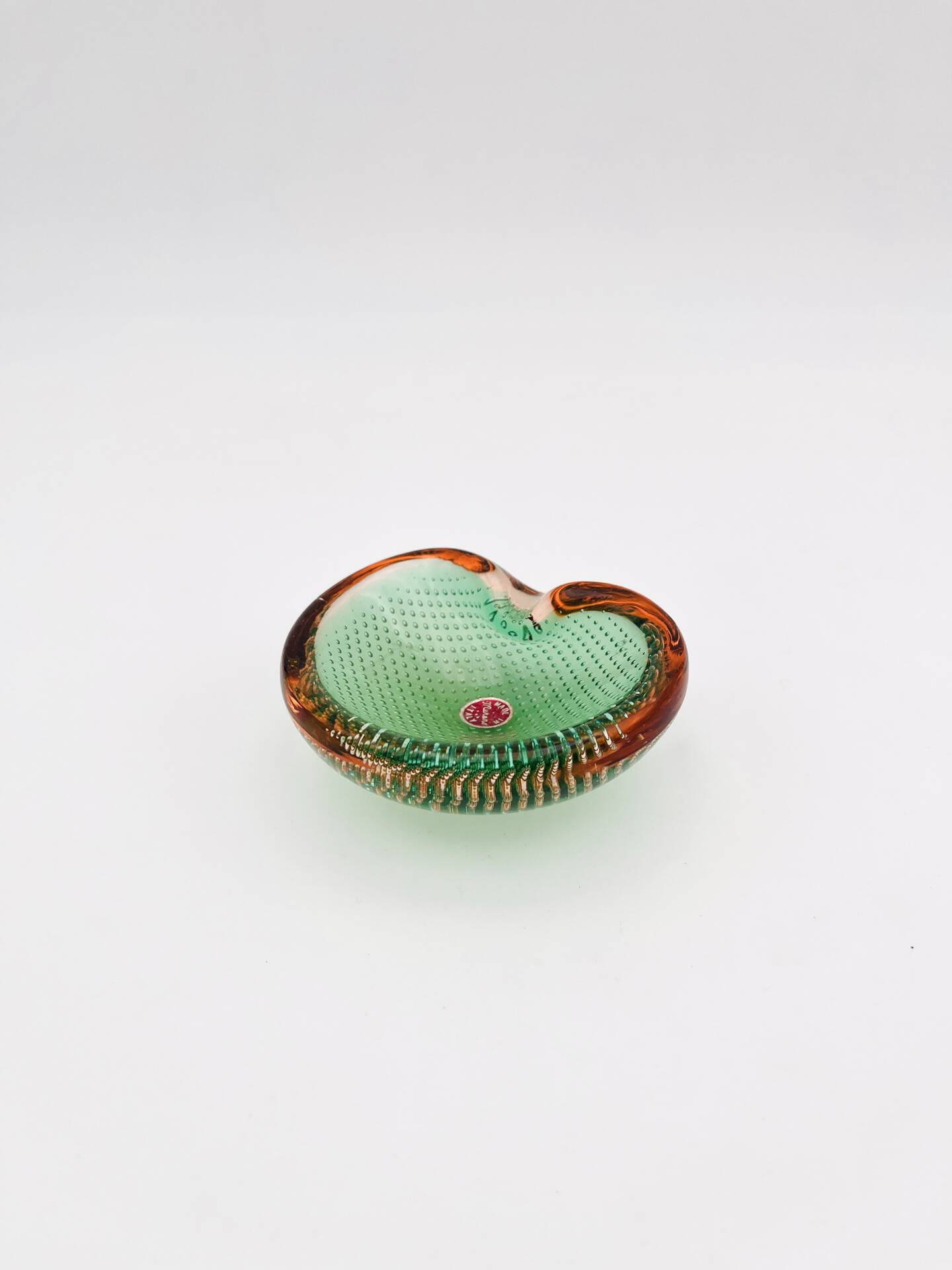 Miniature Vide-Poche Murano Sommerso Bullicante Green Pink Labelled 60s