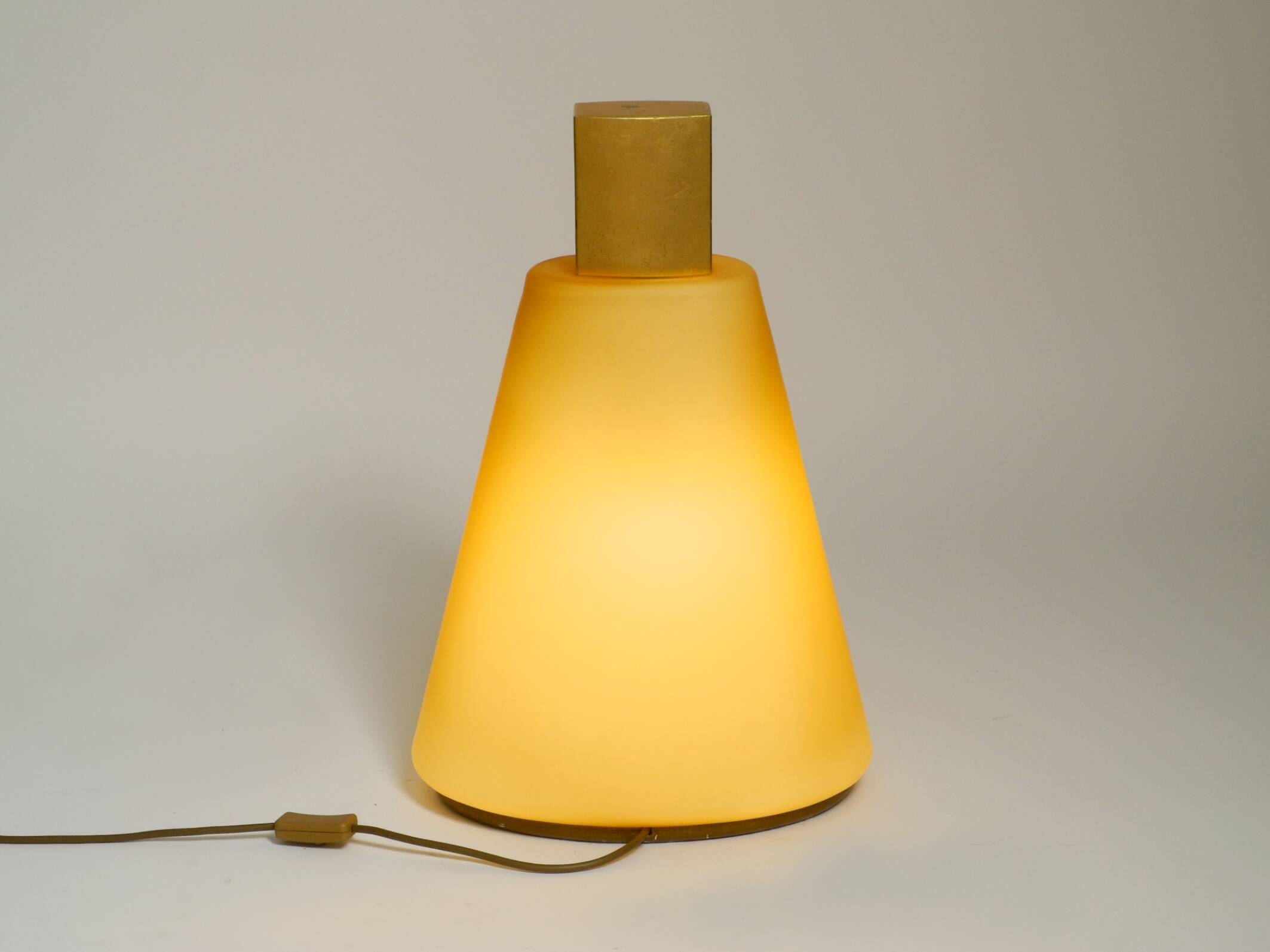 Large 1990s postmodern design floor or table lamp made of colored glass