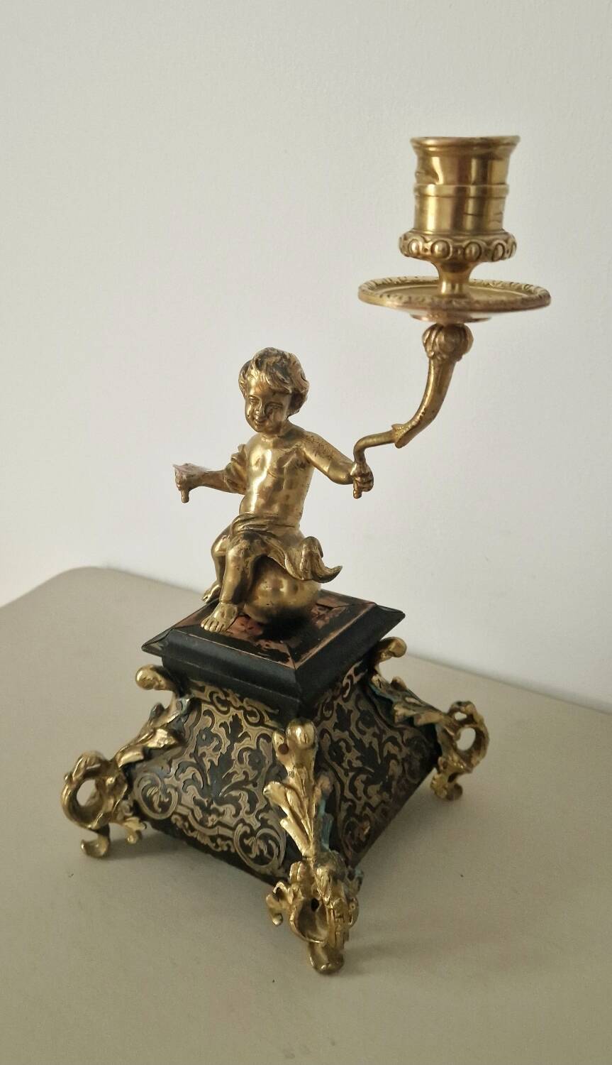 Chandelier laiton et bois style Napoléon III