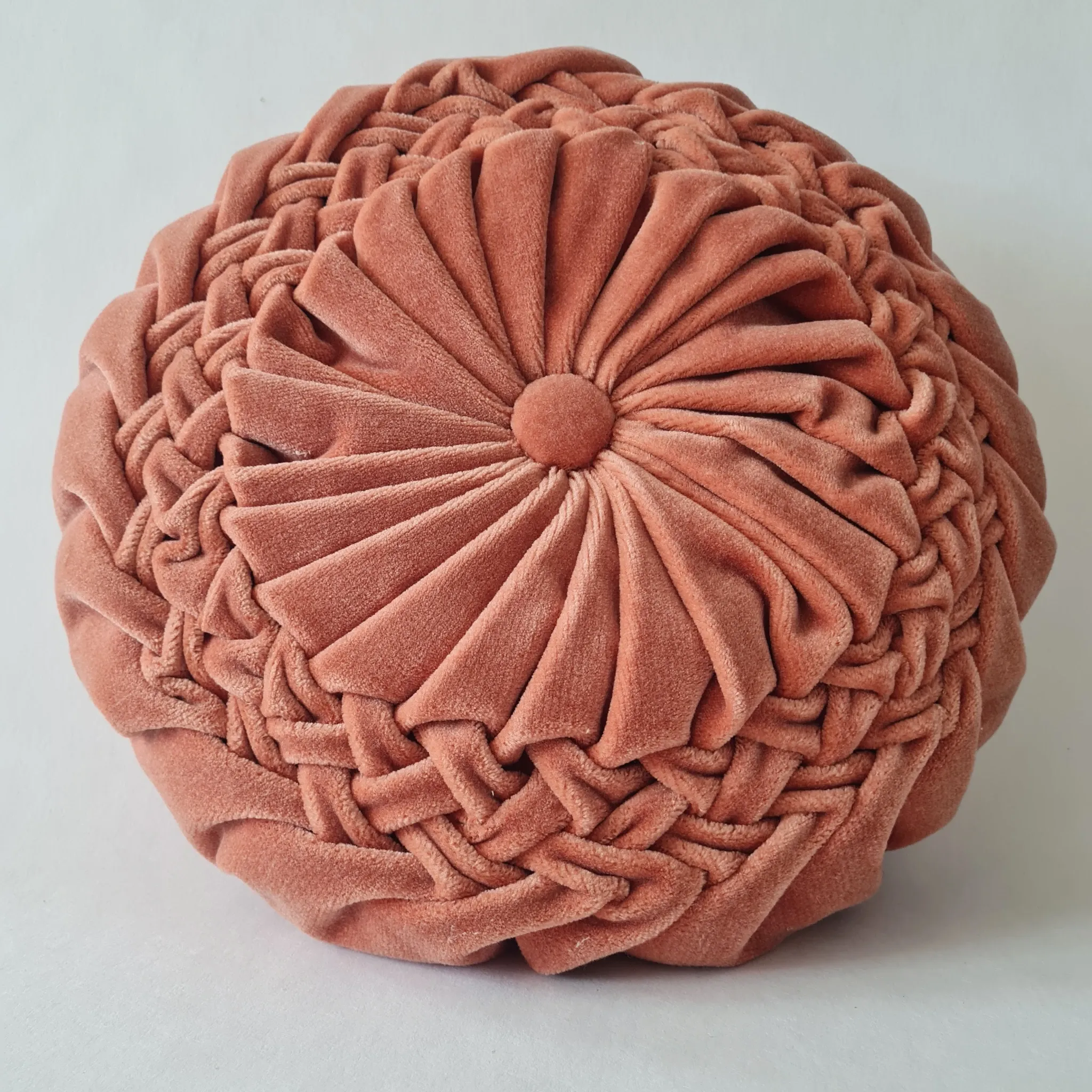 Coussin Rond plissé Vintage en Velours Rose