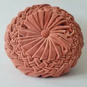 Coussin Rond plissé Vintage en Velours Rose