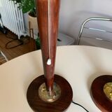 Pair of wooden and white opaline foot lamps