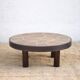 Coffee table signed Barrois, wood and stoneware table with plant decoration, France, interior decor.