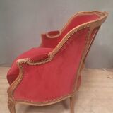 Large Louis XV style bergere chair in red velvet