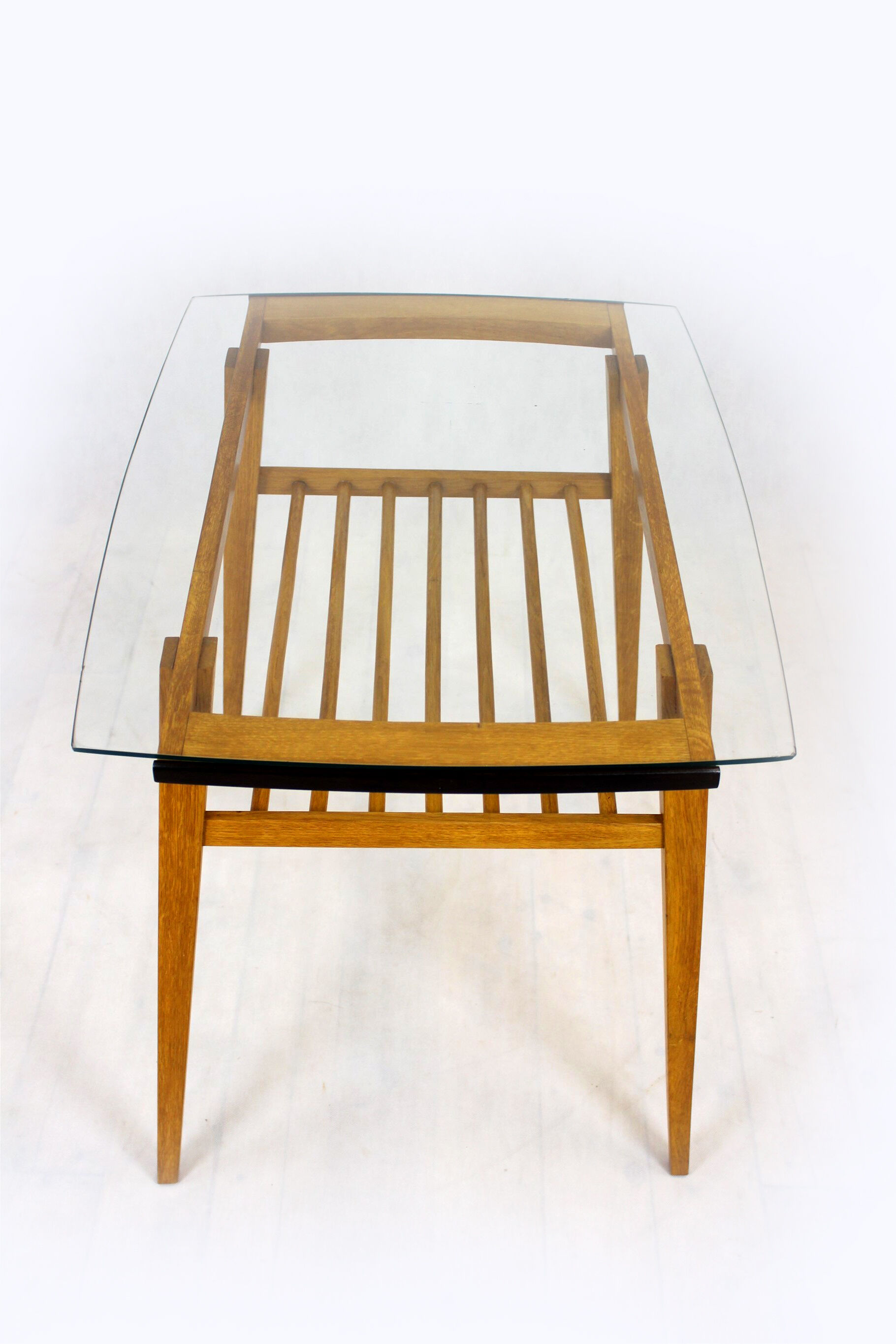 Wooden Coffee Table with Glass Top from Drevozpracujici Druzstvo, 1960s