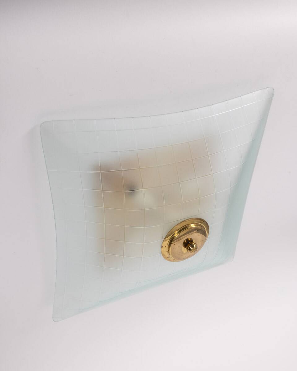 Plafonnier vintage années 60 en verre décoré design italien