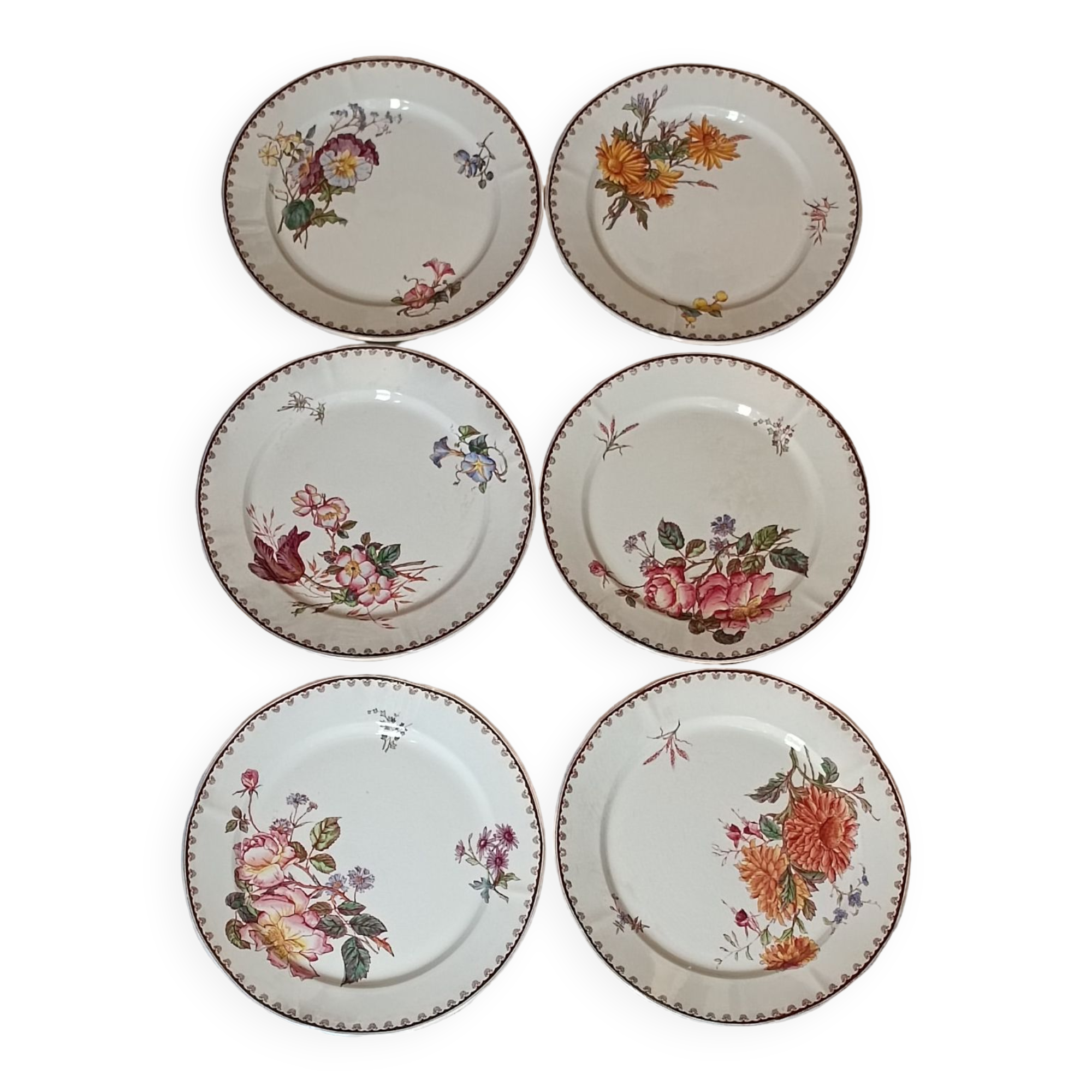 Set of 6 plates Sarreguemines floral decoration