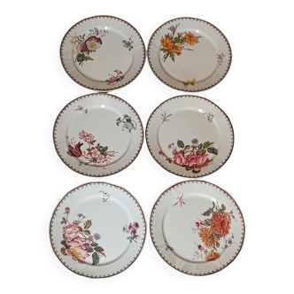 Set of 6 plates Sarreguemines floral decoration