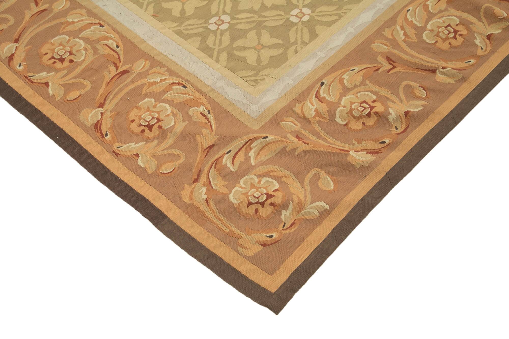 Handmade European Vintage Aubusson Kilim 261 cm x 366 cm
