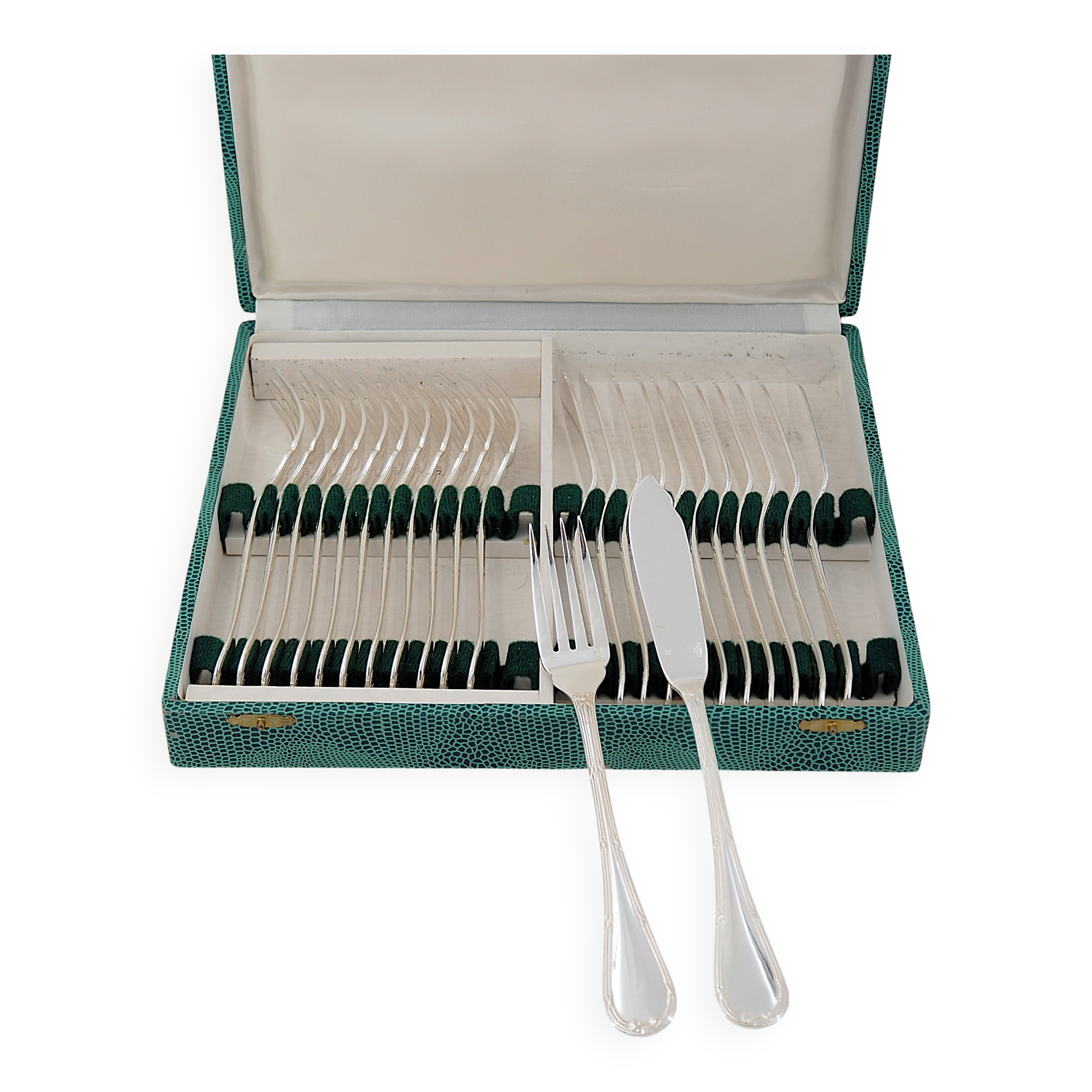 Christofle Ruban 12 fish cutlery sets 24 pieces silver-plated excellent condition