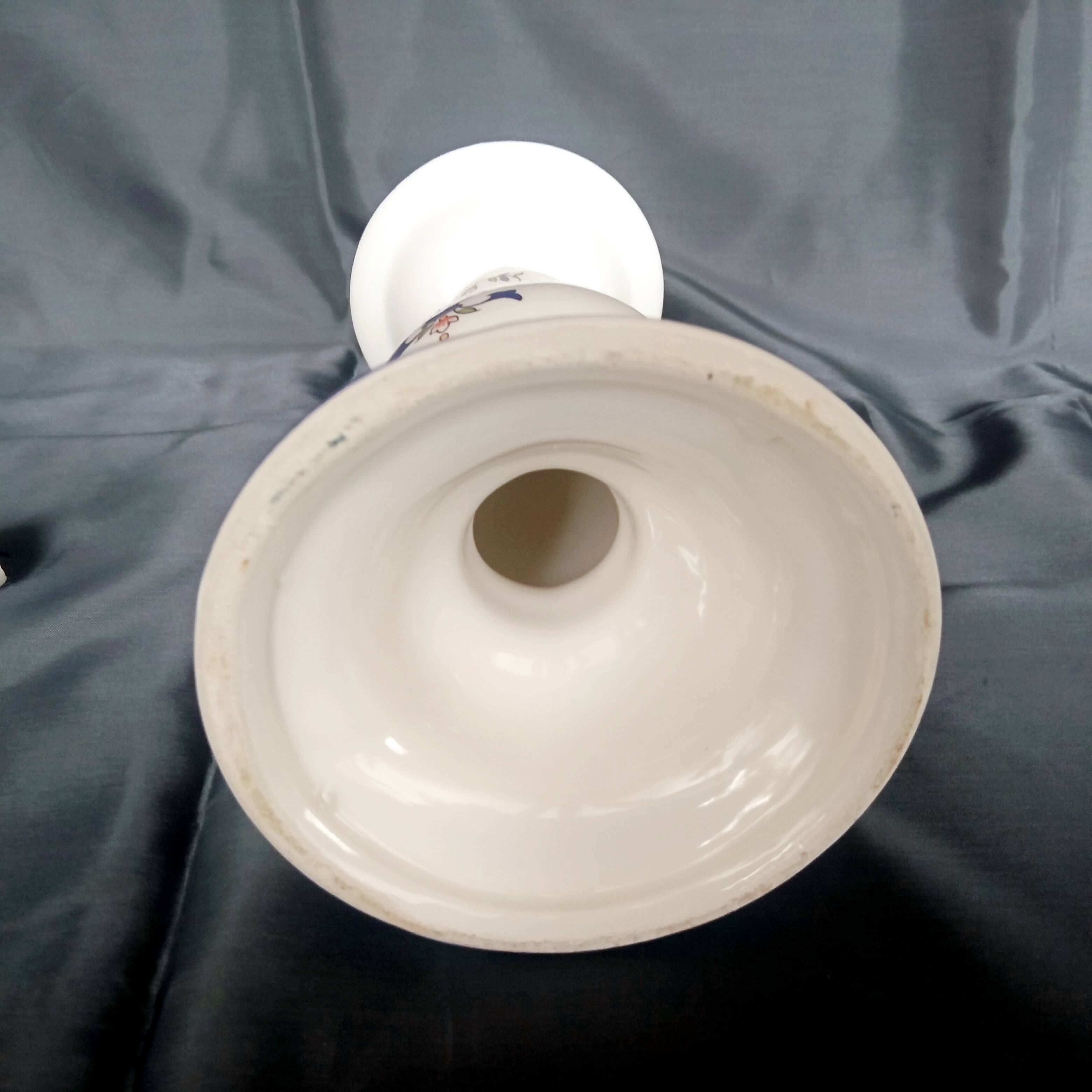 Old Rouen style earthenware candle holder decorated with flower basket 25 cm