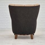Fauteuil danois en coton marron clair et chêne, 1950