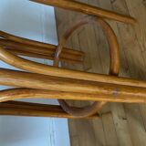 Pair of wicker bar stools and bamboo cane