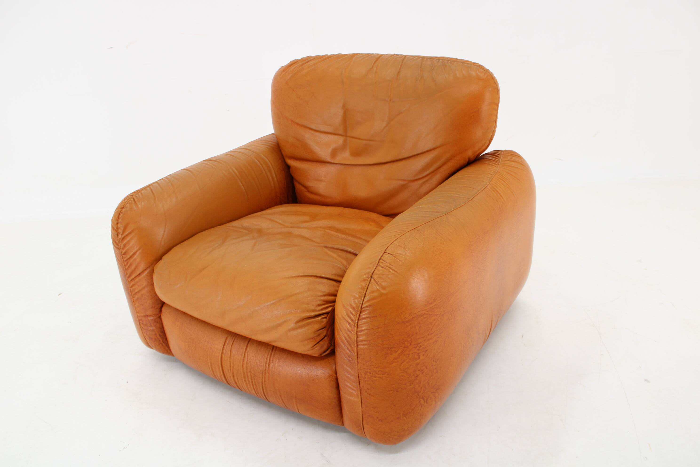 1970s  Cognac Leather Armchair ,Italy