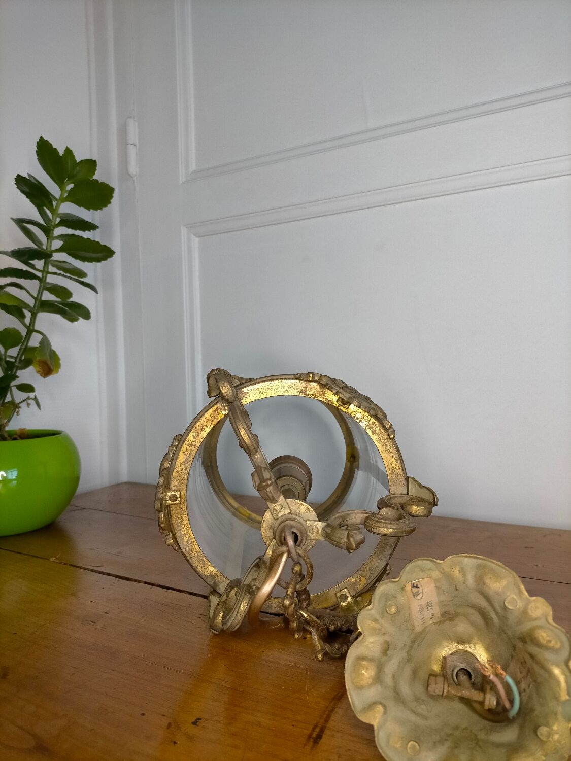 Old lantern glass and metal suspension