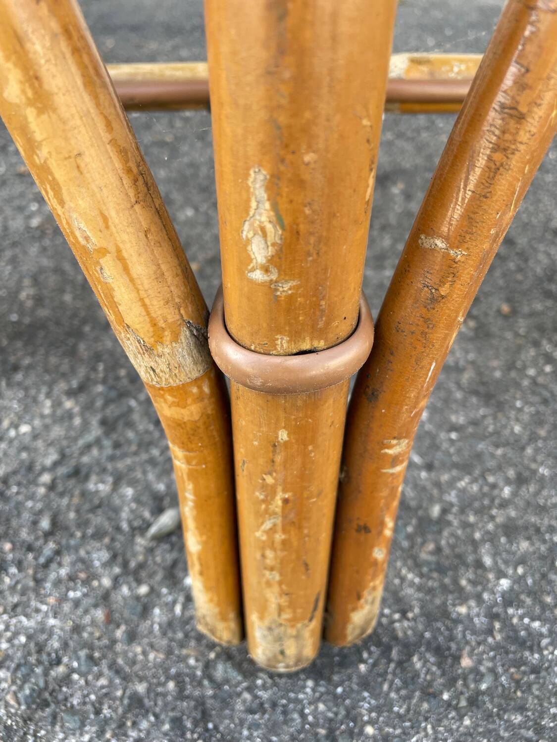 Pair of bistro chairs in bamboo and two-tone weaving