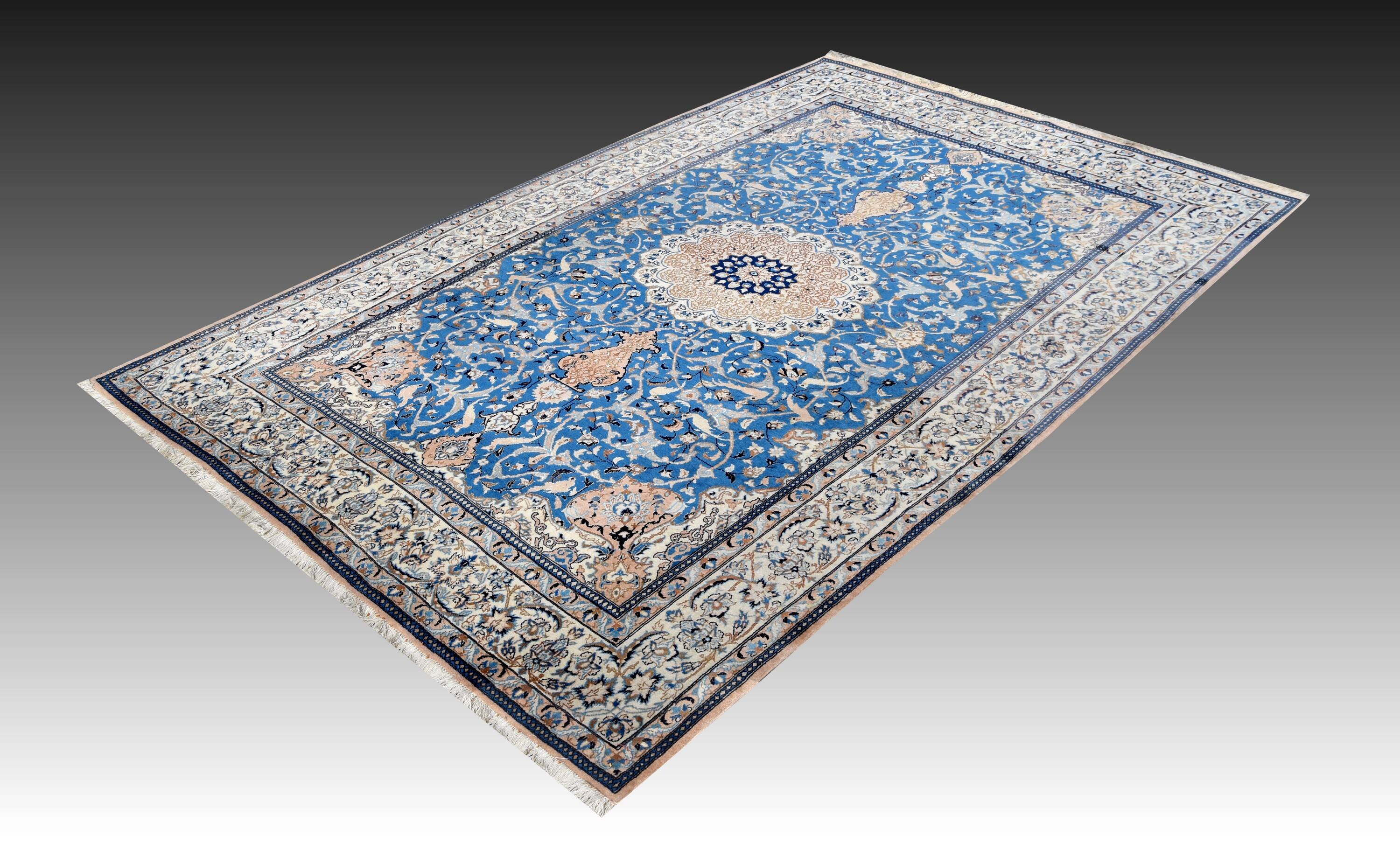 Tapis d'Orient Persan Iran Naïn laine et soie -3.20 X 210 Mètres