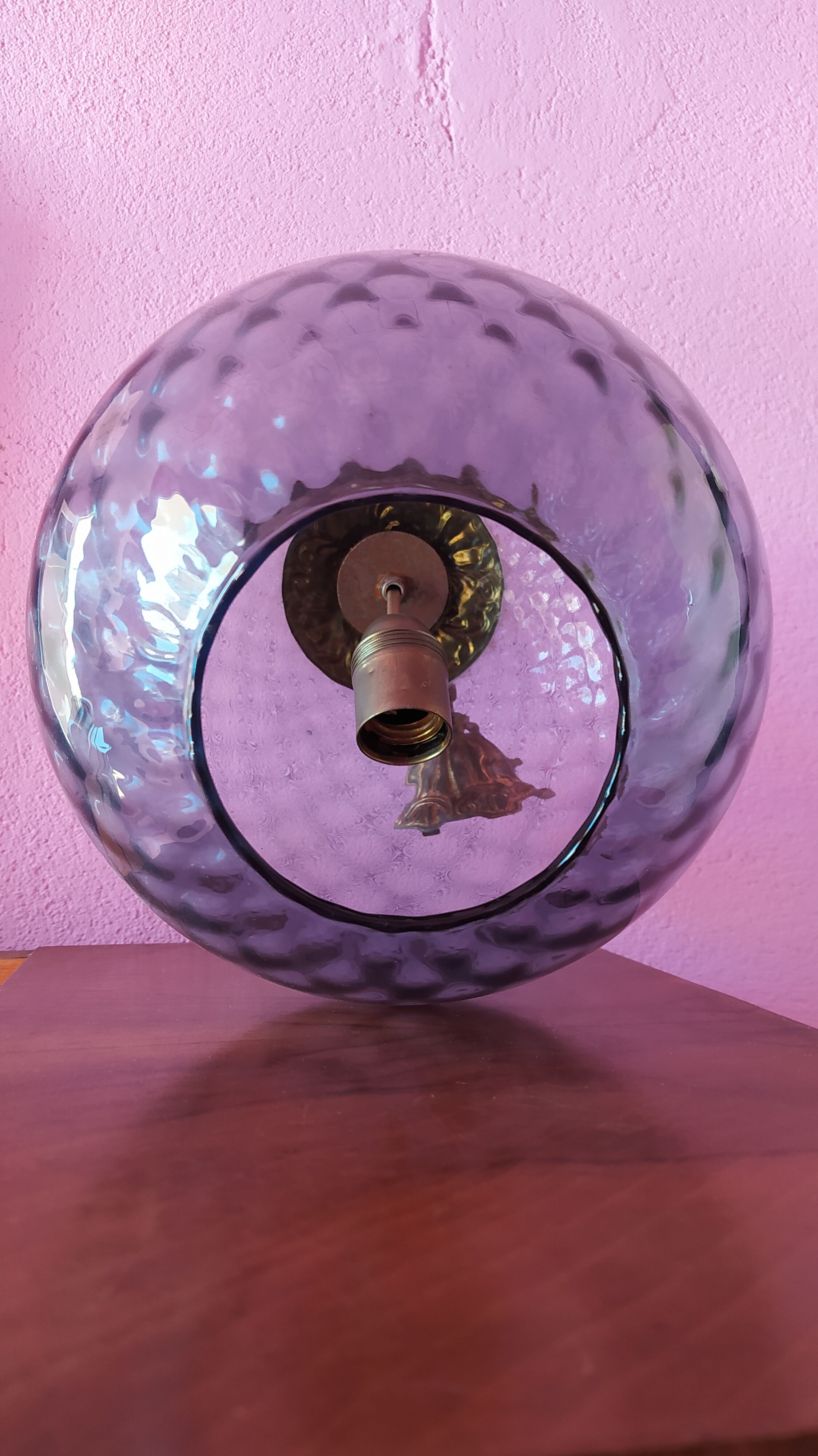 Art Deco ball suspension, blue glass