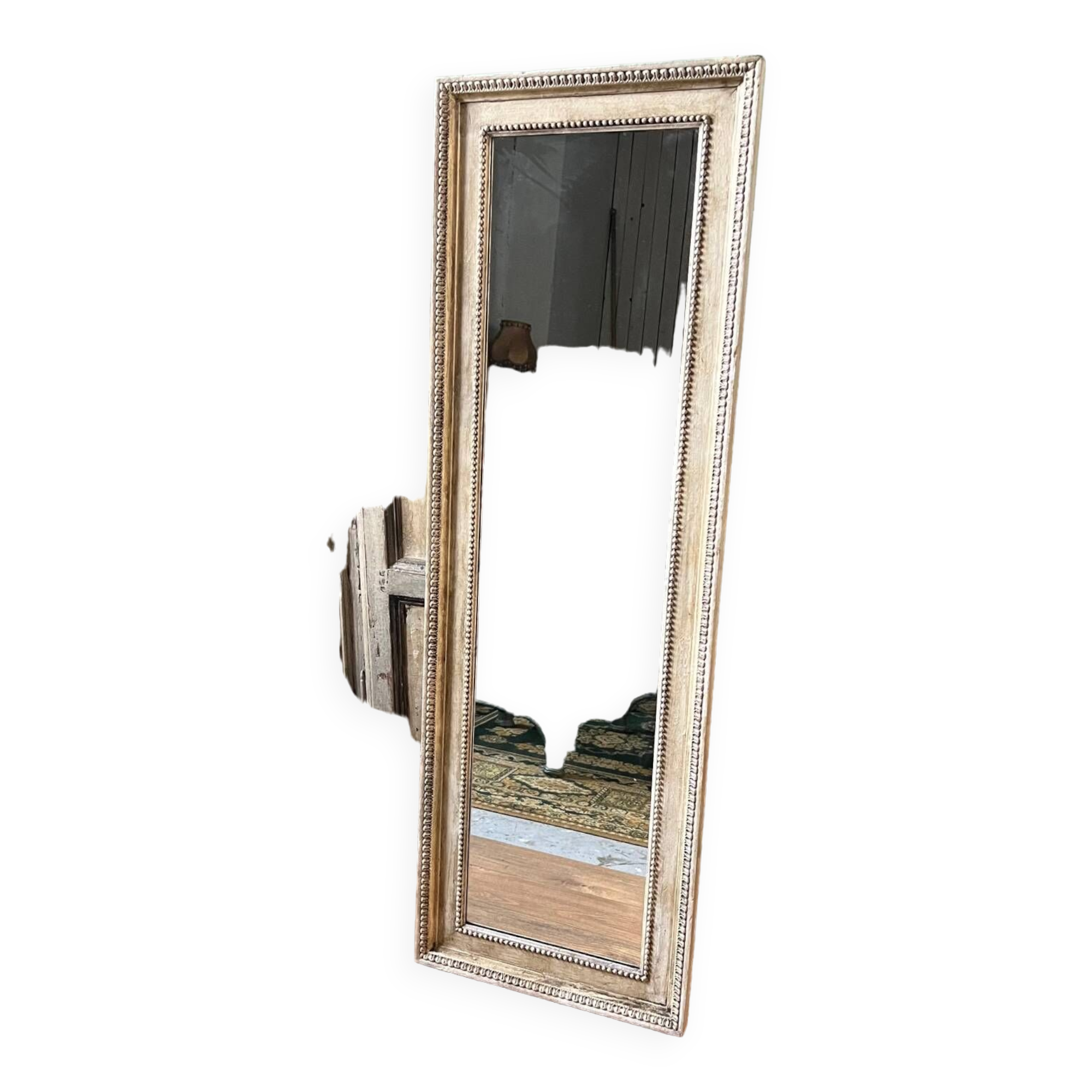 Mirror frame in white painted patinated wood