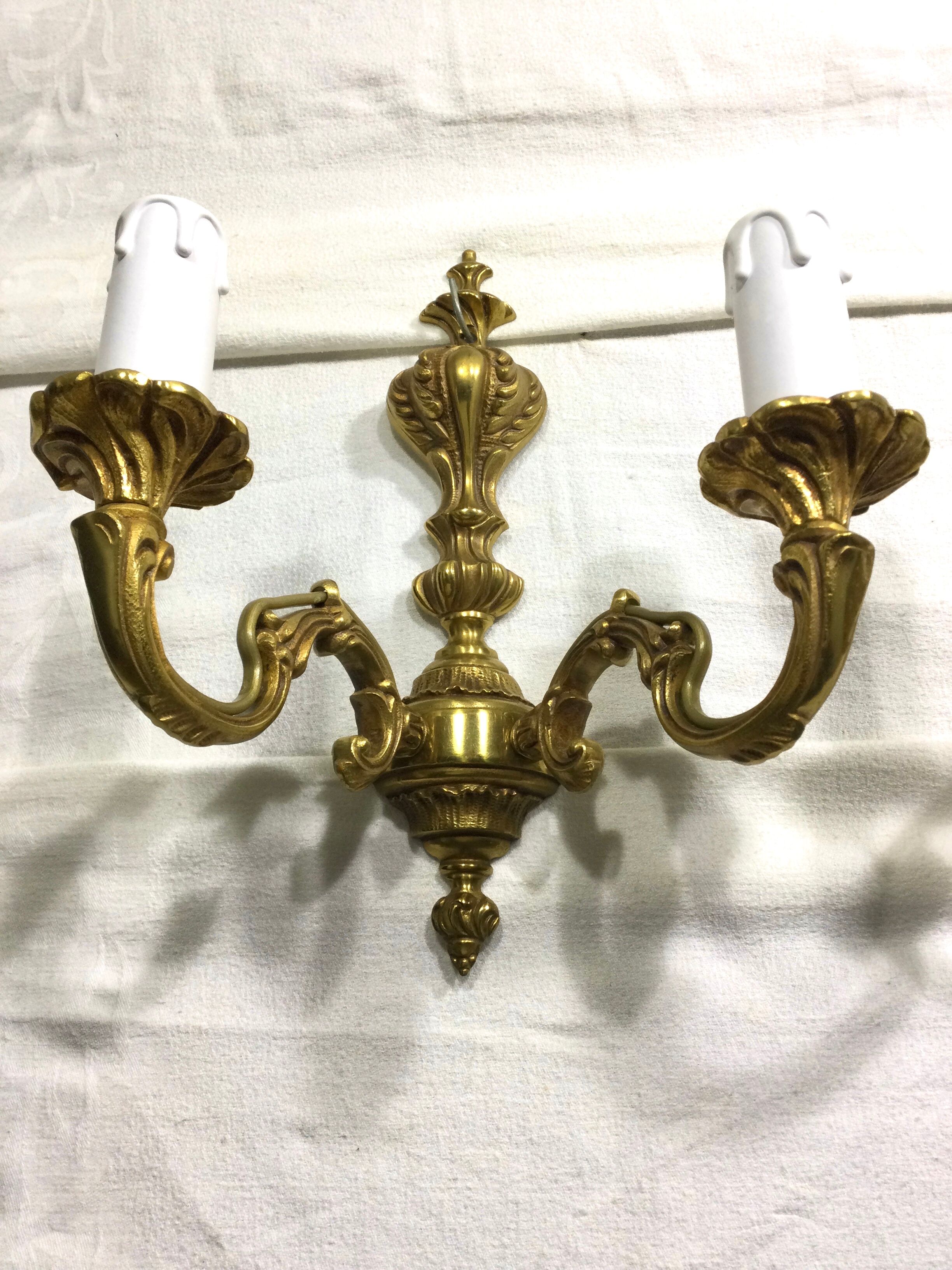 Pair of sconces Bronze 2 lights Louis XV style
