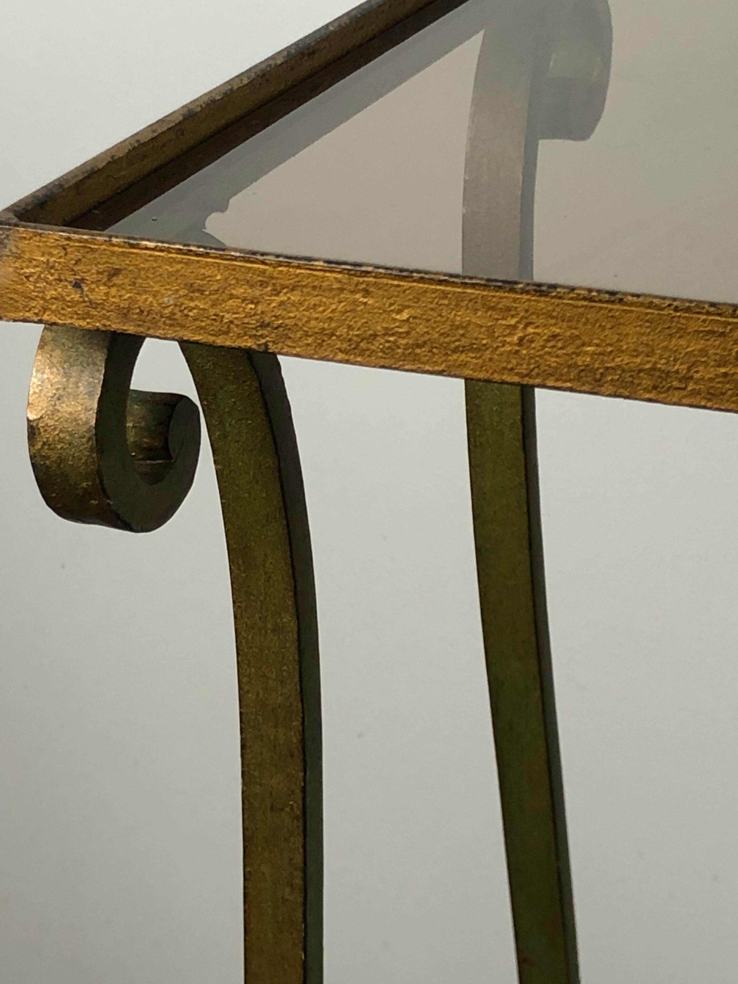 Review door / golden wrought iron sofa end and glass top 1950