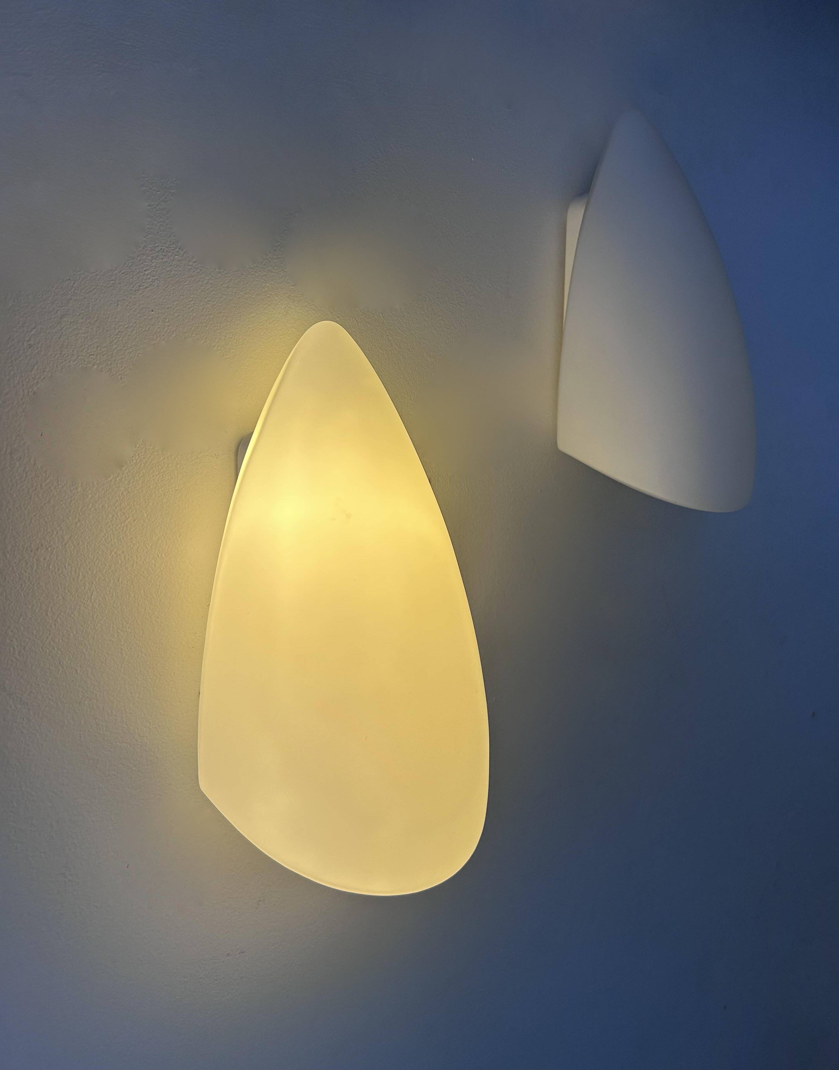Pair of vintage white opaline wall lights, France 1970s