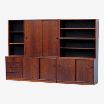 Vintage mid century modern wall unit bookcase buffet cabinet in rosewood palisander, 1960s