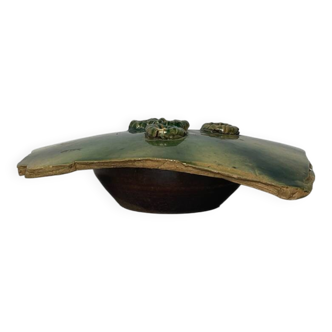 Vase, pique-fleurs en céramique émaillée