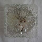 Transparent molded glass ceiling lamp – square shape – floral print.