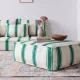 Emerald striped Moroccan living room set with pouf.