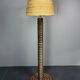Midcentury brutalist chunky wood turned floor lamp, Charles Dudouyt style.
