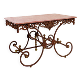 Large 19th-century French butcher's table in wrought iron and red marble