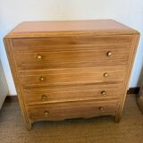 Vintage chest of drawers with oak veneer and gold handles