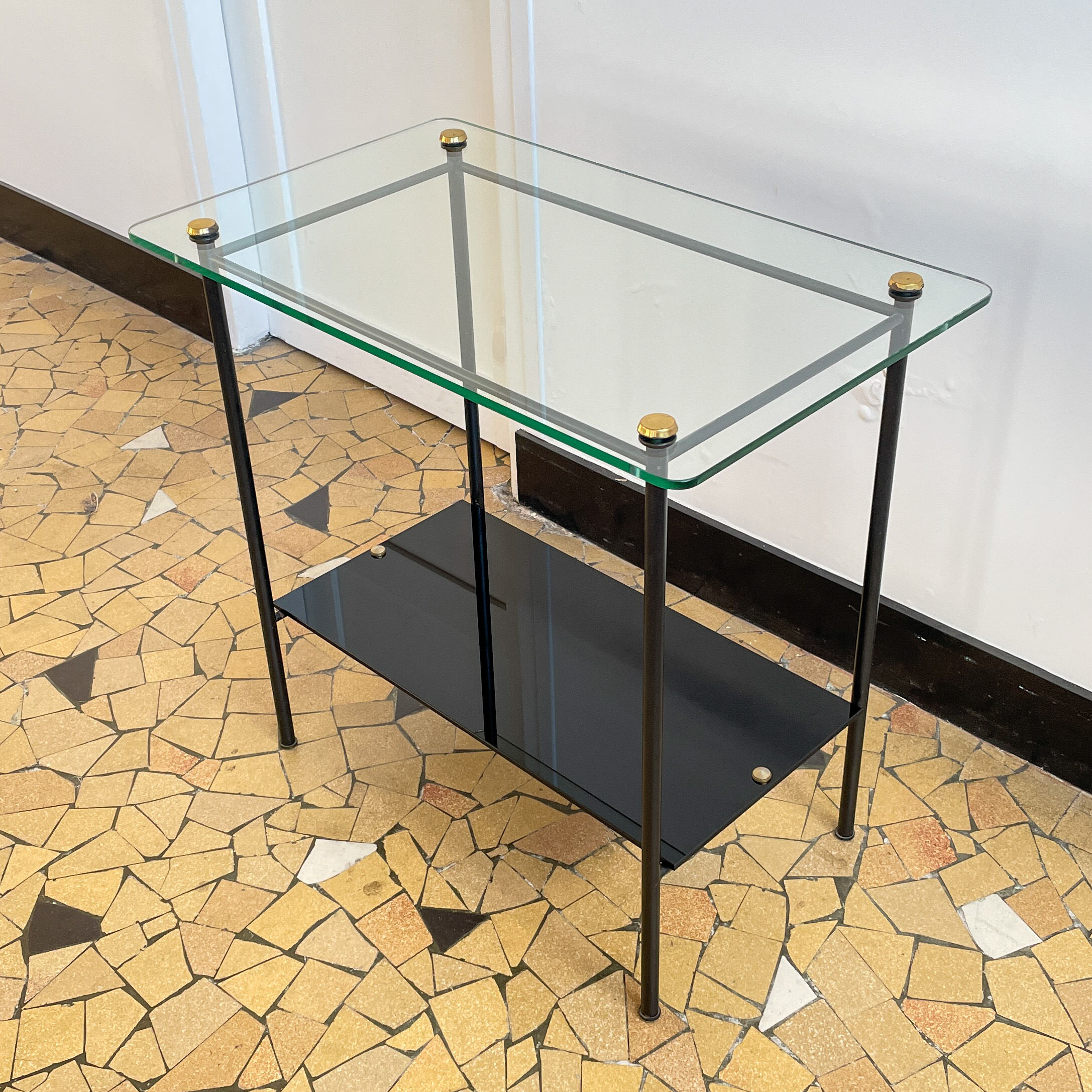 Glass and metal console, 1960
