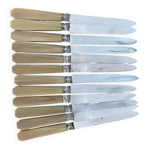 12 couteaux en galathite art déco