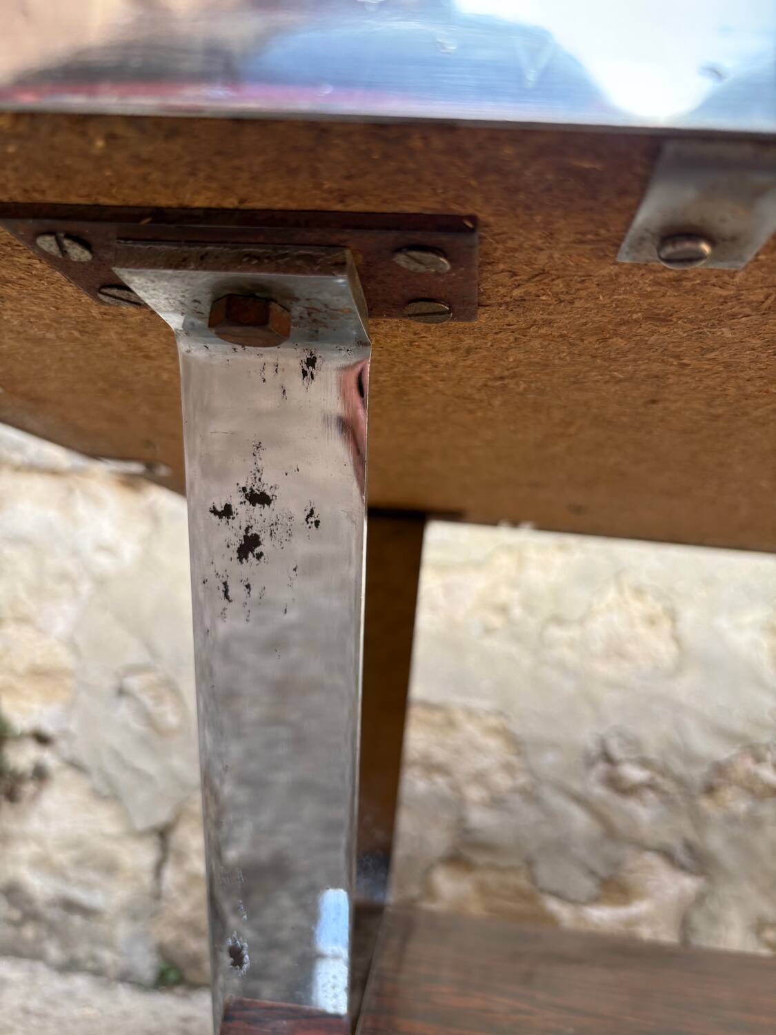 Vintage 1970s ceramic tile coffee table with chrome legs.