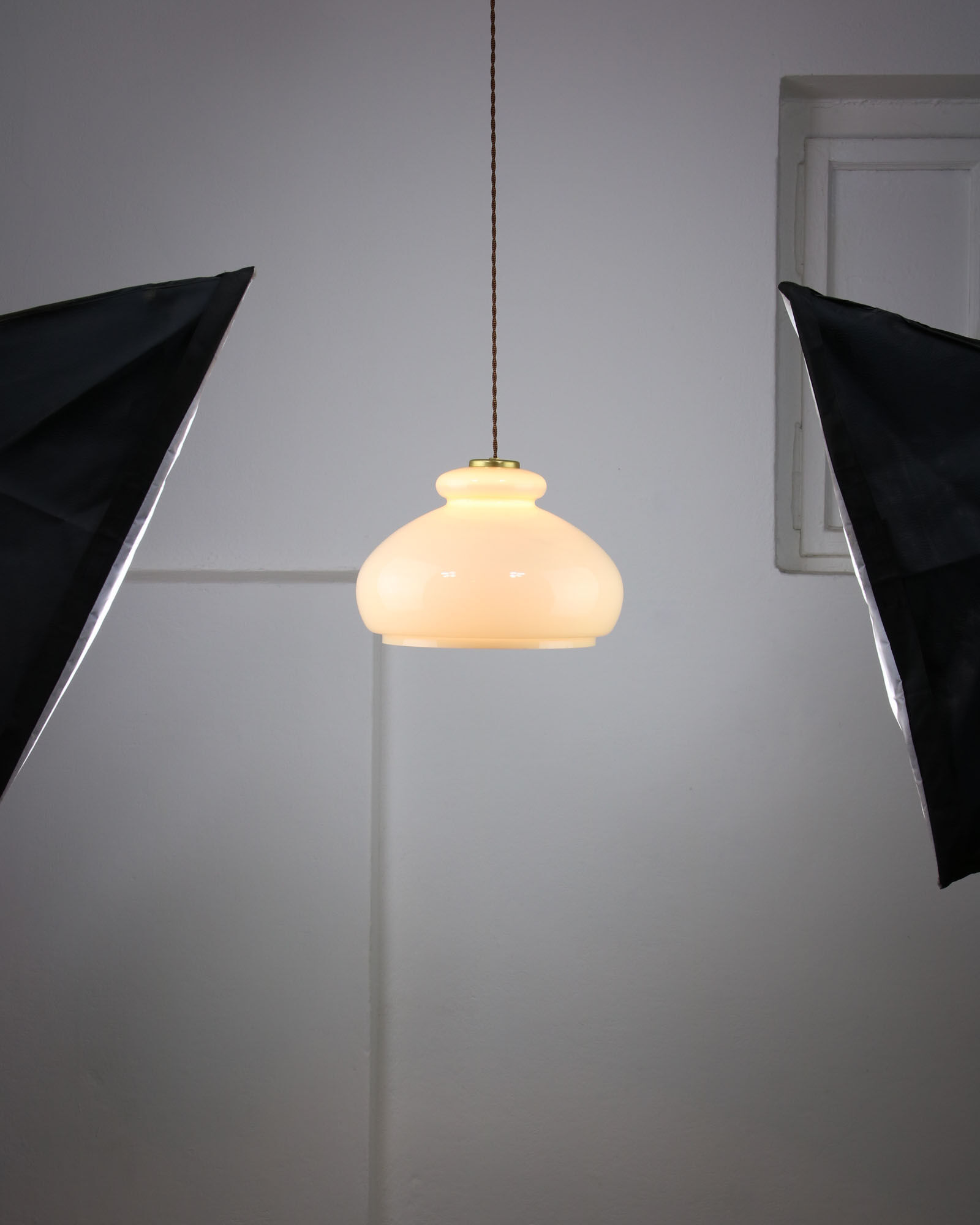 Mid-century Yellow Glass & Brass Pendant Lamp