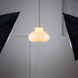 Mid-century Yellow Glass & Brass Pendant Lamp