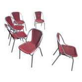 6 x red aluminium indoor/outdoor chair with synthetic weave (wicker/rattan look) 1980s