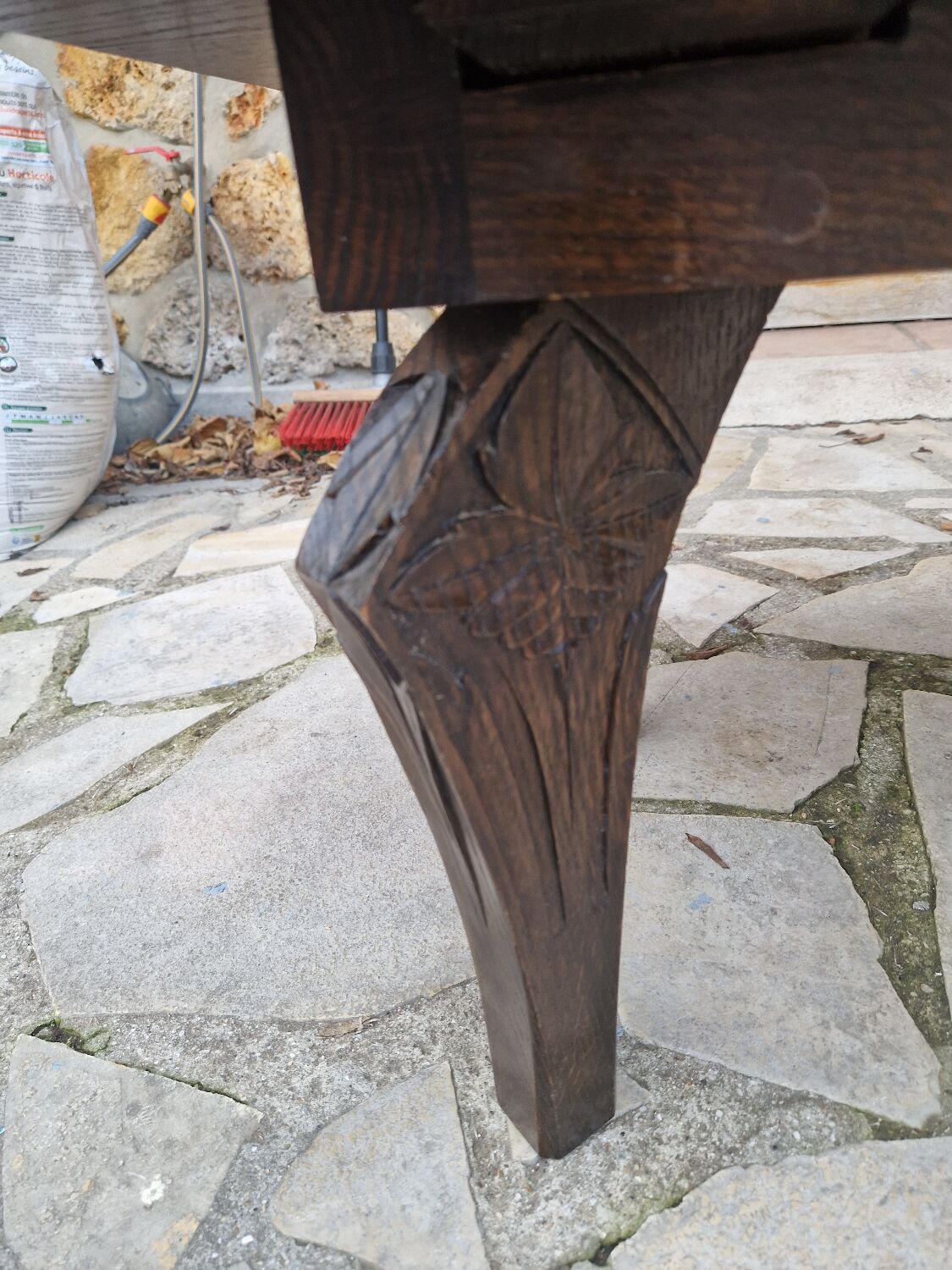 Brutalist coffee table in sculpted oak