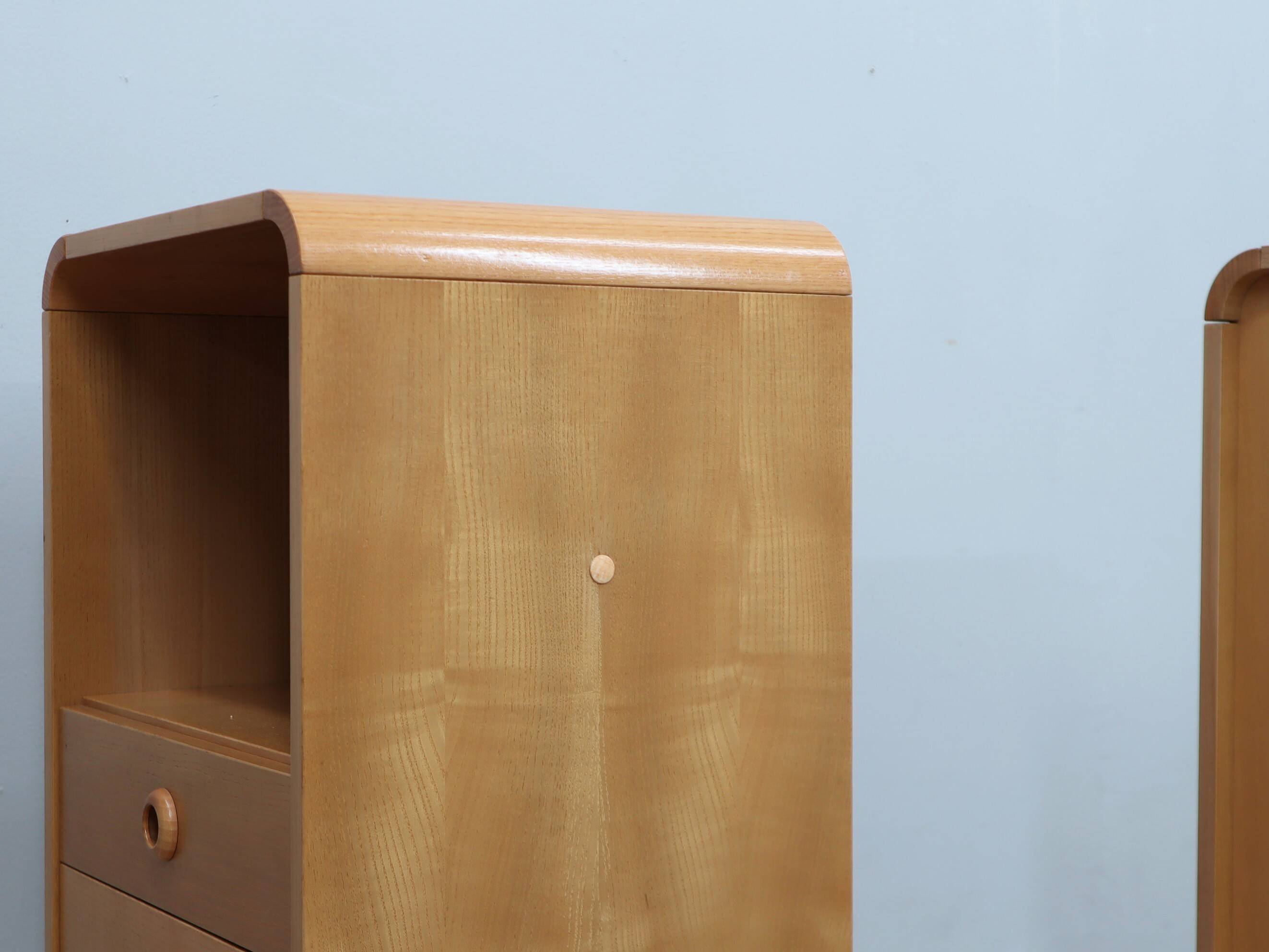 Pair of tall vintage birch wood bedside tables / entryway console 1970s