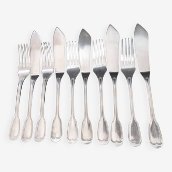 Five silver-plated Christofle fish knives and forks