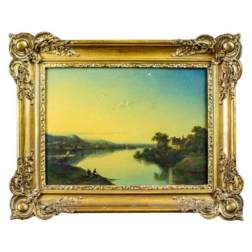 River, 19th Century, Oil on Hardboard, Framed