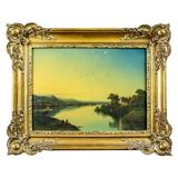 River, 19th Century, Oil on Hardboard, Framed