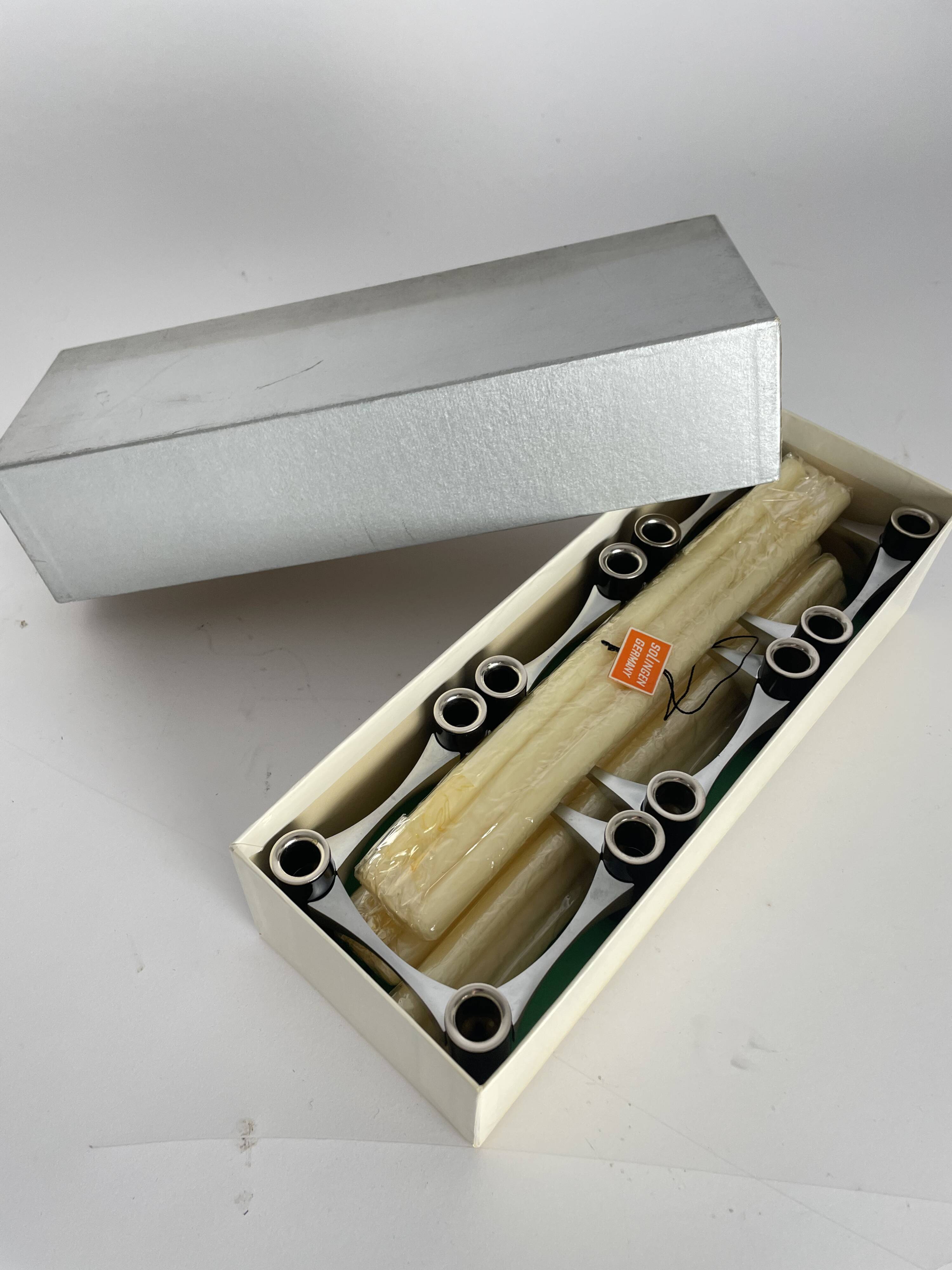 Vintage BMF Modular Candle Holder Black & Silver, Original Box + 12 candles